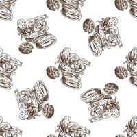 Hand drawn vintage seamless pattern of assorted bread in basket and rolls in engraving sketch style rotation vector
