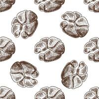 Hand drawn vintage seamless pattern of cloverleaf dinner rolls in engraving sketch style in brown monochrome ink vector