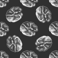 Hand drawn vintage seamless pattern of cloverleaf dinner rolls in engraving sketch style on chalkboard background vector