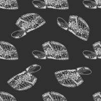 Hand drawn vintage seamless pattern of sliced bread loaf in engraving sketch style on chalkboard background vector