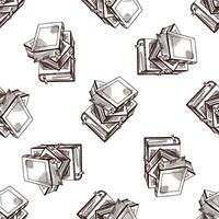 Seamless pattern with hand drawn sketch of stacked closed books in brown ink engraving style vector