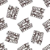 Seamless pattern with hand drawn vintage sketch of stacked closed books in brown ink style vector