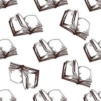 Hand drawn vintage seamless pattern of open book with blank pages, brown sketch engraving background vector