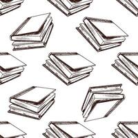 Seamless pattern with vintage sketch of stacked closed books in brown ink vector