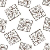 Hand drawn vintage seamless pattern of focaccia bread with herbs and olives in engraving sketch style vector