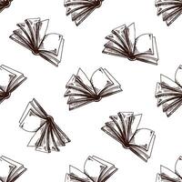 Hand drawn vintage seamless pattern of open books and sketch pages with blank sheets in engraving style vector