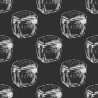 Hand drawn vintage seamless pattern of square loaf of bread in engraving sketch style on chalkboard background vector