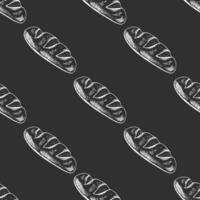 Hand drawn vintage seamless pattern of french baguette bread in engraving sketch style on chalkboard background vector