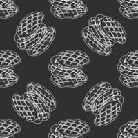 Hand drawn vintage seamless pattern of shortbread cookies with crisscross texture in engraving sketch style on chalkboard background vector