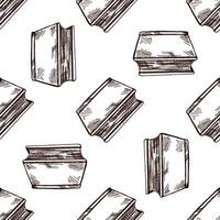 Seamless pattern with hand drawn vintage sketch of closed books in various angles, brown ink engraving style vector