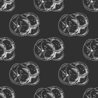 Hand drawn vintage seamless pattern of rustic bread rolls in engraving sketch style on chalkboard background vector