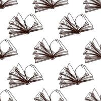 Vintage seamless pattern of open sketchbook and blank pages in brown ink, classic engraving style vector