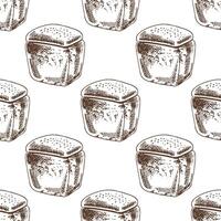 Hand drawn vintage seamless pattern of square loaf of bread in engraving sketch style in brown ink vector