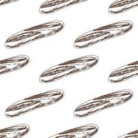 Hand drawn vintage seamless pattern of long french baguette bread in engraving sketch style in brown ink vector