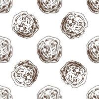 Hand drawn vintage seamless pattern of chocolate chip cookies in engraving sketch style in brown monochrome ink vector