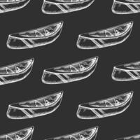 Hand drawn vintage sketch of camping canoe seamless pattern in white color on chalkboard background vector