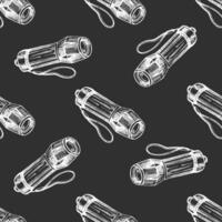 Hand drawn sketch of flashlight seamless pattern in white on chalkboard background vector