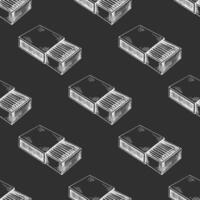 Hand drawn vintage sketch of matchbox seamless pattern in white color on chalkboard background vector