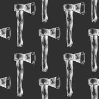 Hand drawn sketch of axe seamless pattern in white on chalkboard background vector