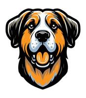 A clean and bold art illustration of a dog head, featuring sharp, defined lines and a minimalist design. The dog expression is focused and strong, with detail vector