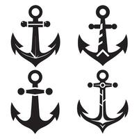 black anchor silhouette centered on a white background, symbolizing stability and maritime strength with clean lines and classic nautical form vector