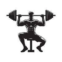 gym man silhouette showcasing a muscular pose, sharply defined against a clean white background strength in simplicity vector