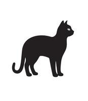 A graceful cat silhouette, elegantly poised with an arched back and tail curled, set against a pristine white background. The smooth, flowing lines capture the feline's natural agility and mystery vector