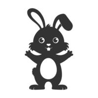 Playful black bunny silhouette on a white background, capturing the animal gentle form and perked ears in a simple, charming design that evokes a sense of joy and innocence vector