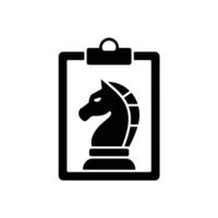 A silhouette of a chess knight is centered on a clipboard, suggesting strategy and planning. cutouts png