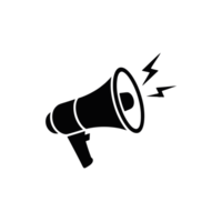A black silhouette of a megaphone is depicted, with sound waves emanating from it, symbolizing amplification and communication cutouts png