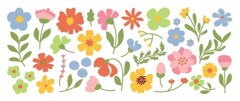 Set of spring colorful flower elements. vector