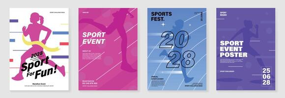 Running sport event cover with people running in the game. vector