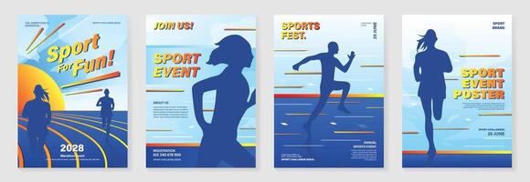 Running sport cover template with vibrant abstract gradient geometric shape and people running. Ideal design for social media, flyer, promotion, card. vector
