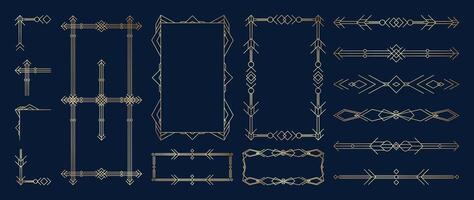 geometric art deco ornament. Luxury golden decorative element with different line, frame, headers, dividers, borders, gatsby. Set of elegant design suitable for card, invitation, poster. vector
