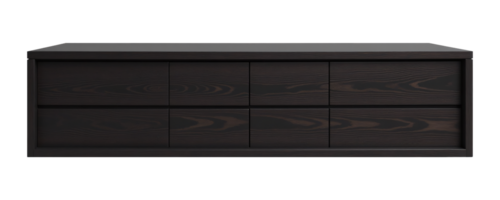 Empty wood counter with dark glossy surface, isolated on transparent background, Empty wooden table for placing TV or large products png