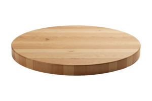 Plain round oak wood table isolated on transparent background, smooth surface with soft grain texture, Ready for product mockup png