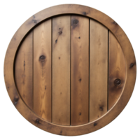 Rustic round reclaimed wood table with weathered texture, isolated on transparent background png
