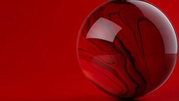 Realistic rendered glass sphere with a swirling red and black abstract pattern against a vibrant crimson background creating an artistic look photo
