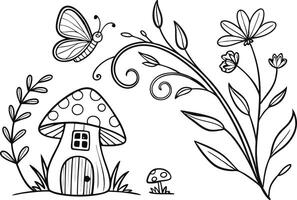 Enchanted Garden Elements in Silhouette Style vector