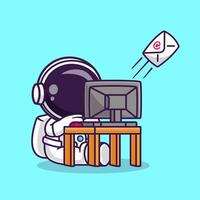 Cute Astronaut Send Mail Envelope With Computer Cartoon vector