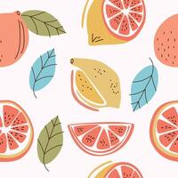 Colorful pattern of various citrus fruits including oranges, lemons, and grapefruits with green leaves vector