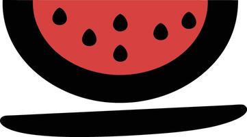 A minimalist illustration of a smiling face watermalon with a red background and black outline. vector