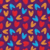 Repeating seamless pattern with knitted doodle hearts on a colored background. A simple cute background for a holiday. vector