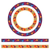A repeating seamless border with knitted leaves, a border of floral ribbon, and various color variations. vector