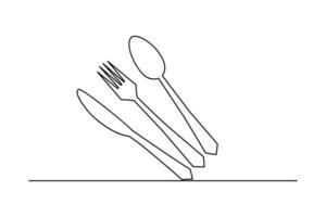 Continuous line sketch of fork and knife vector