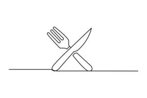 Continuous line drawing of knife and fork icon vector