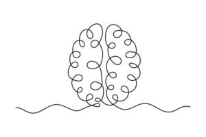 Human brain continuous one line drawing of minimalist outline icon vector