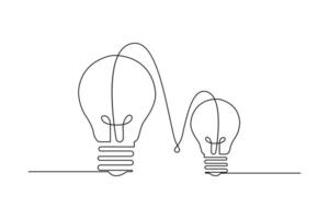 Light bulb continuous one line drawing of Isolated outline design black and white background vector