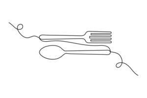 Line drawing of fork and knife utensils vector