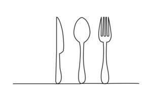 Simple outline of fork and knife in line art vector